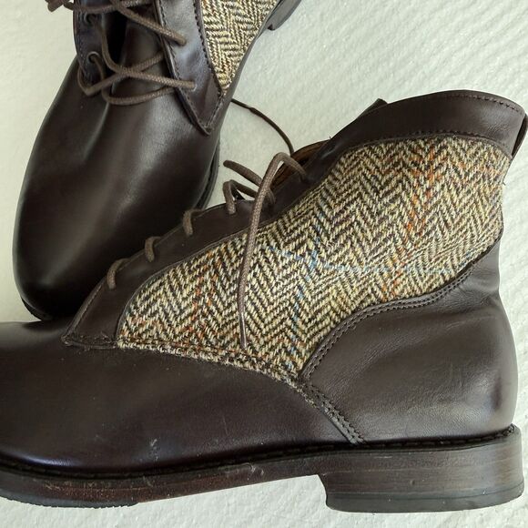 Size 9.5 D -Allen Edmonds Shaker Heights Brown/Tan Tweed Leather Boots Mens 8725 - Picture 4 of 7